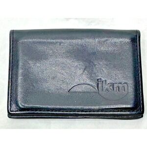 Levenger black leather credit card ikm logo embossed Small wallet